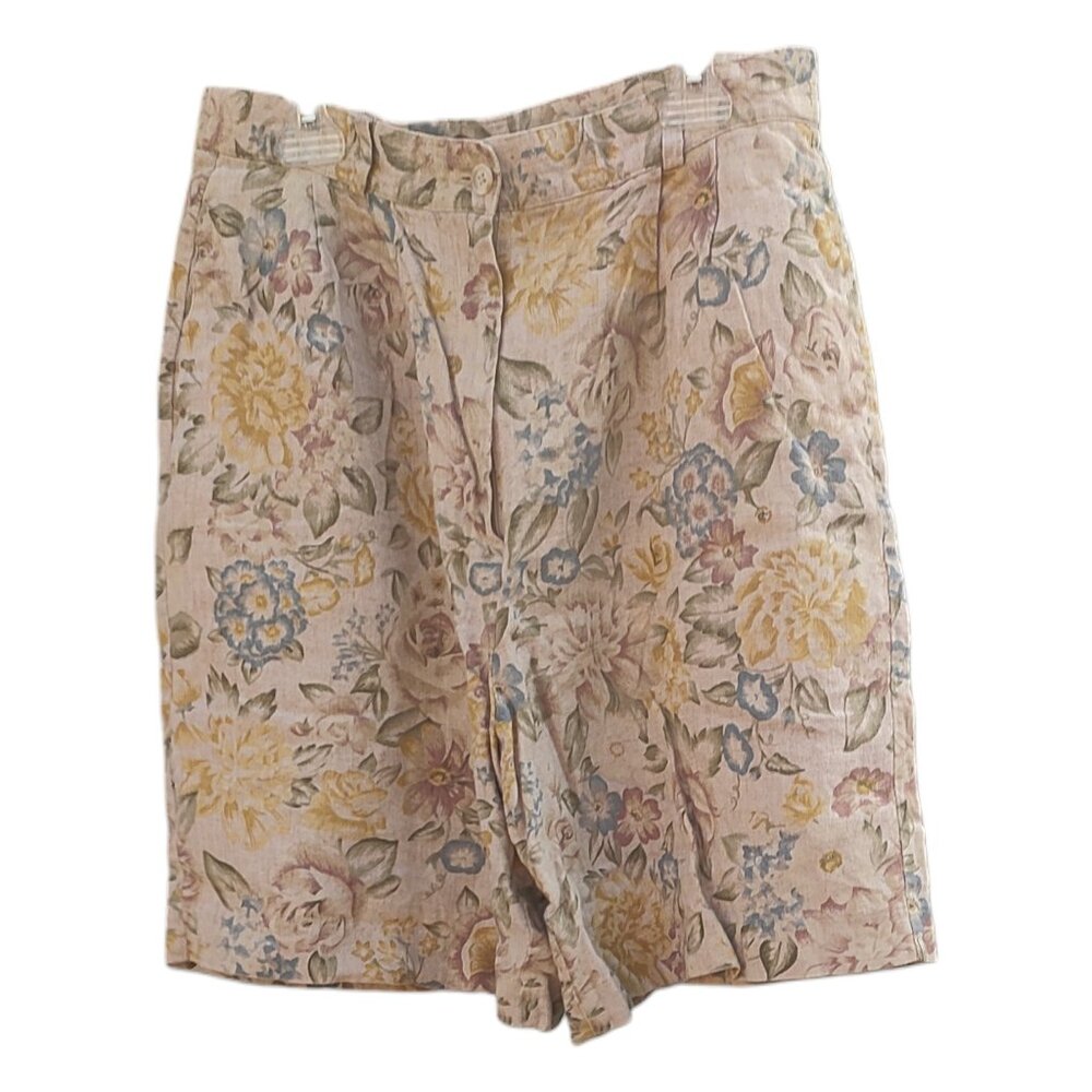 Talbots Tan/Beige Burlap Chino Shorts with Multicolor Florals Size 8 (Medium)